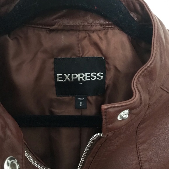 Express - Brown Pleather Zip Biker Jacket - Picture 3 of 6